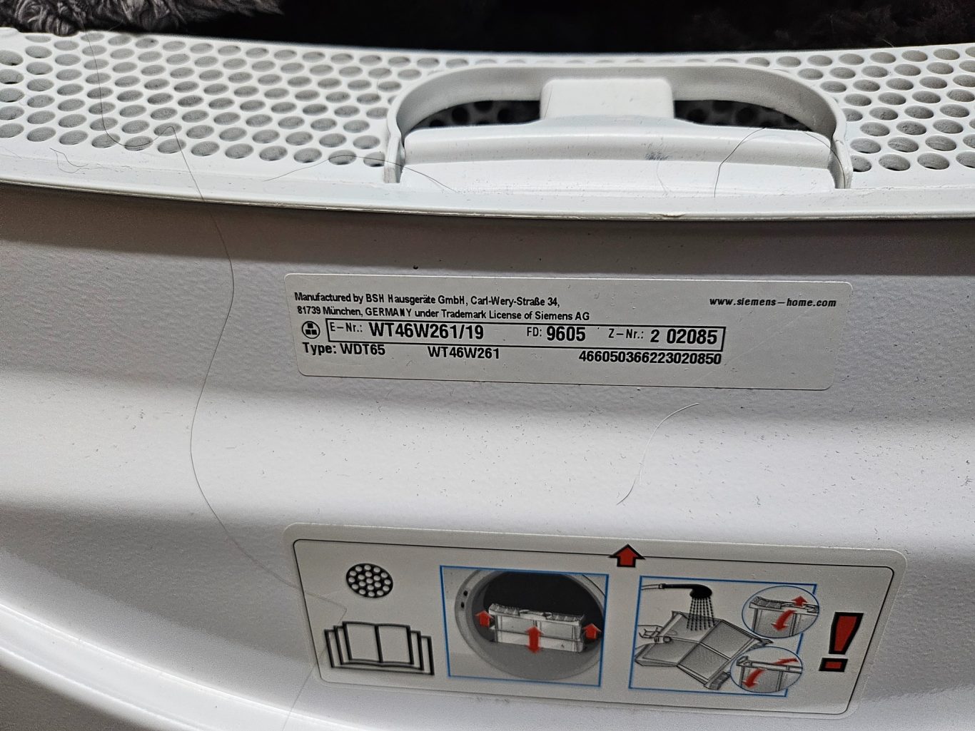 Trockner Siemens Typenschild Siemens Trockner